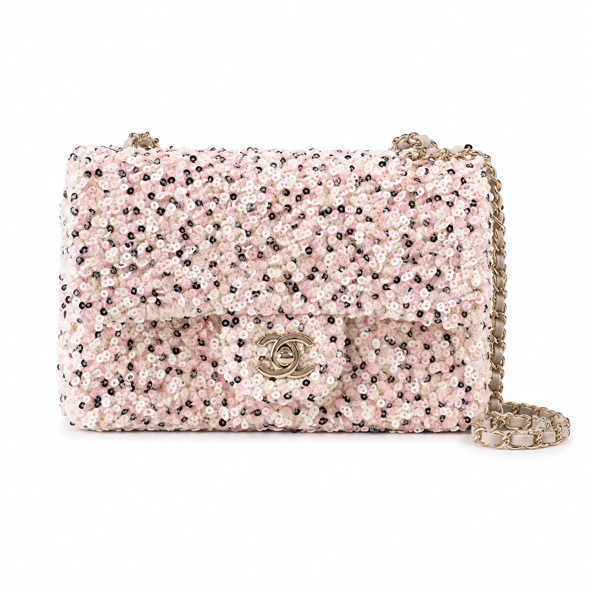 Chanel Classic Flap Bag in Pink Sequin Embroidery with Gold CC Lock