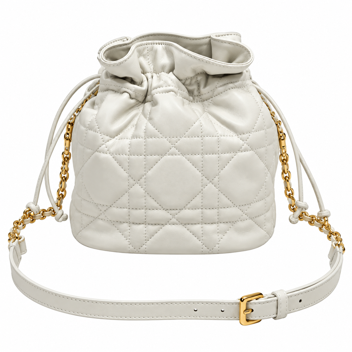 Dior White Cannage Quilted CD Chain Bucket Bag
