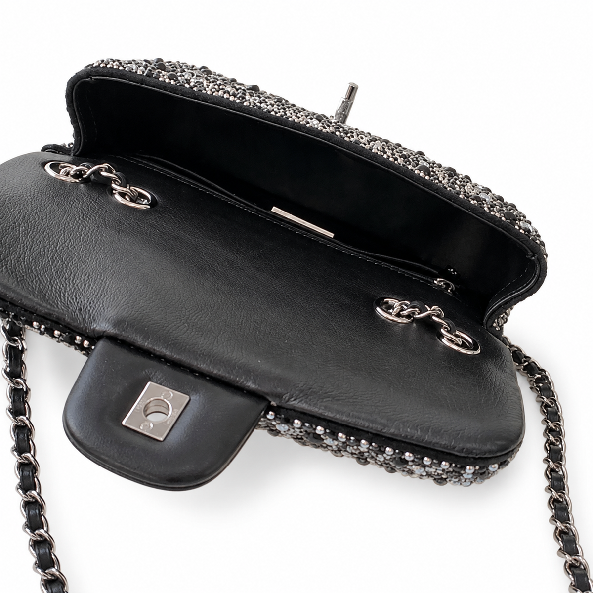 Chanel Classic Flap Bag in Black Crystal Embellishment with Silver CC Lock