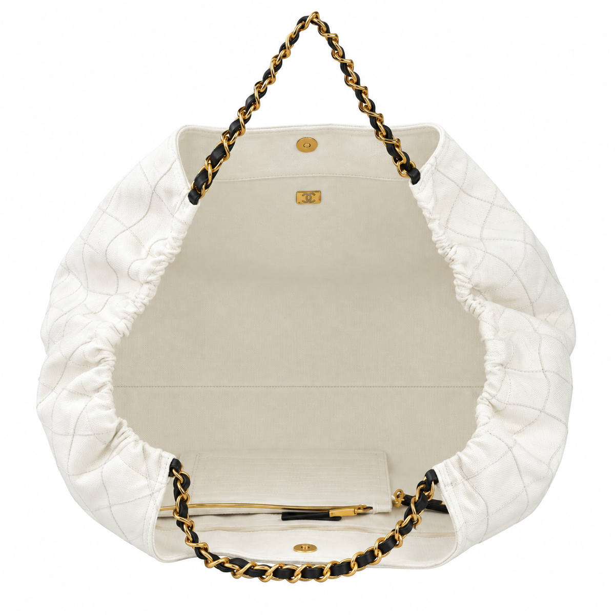 Chanel White Quilted Large 22 Bag with Black Chain