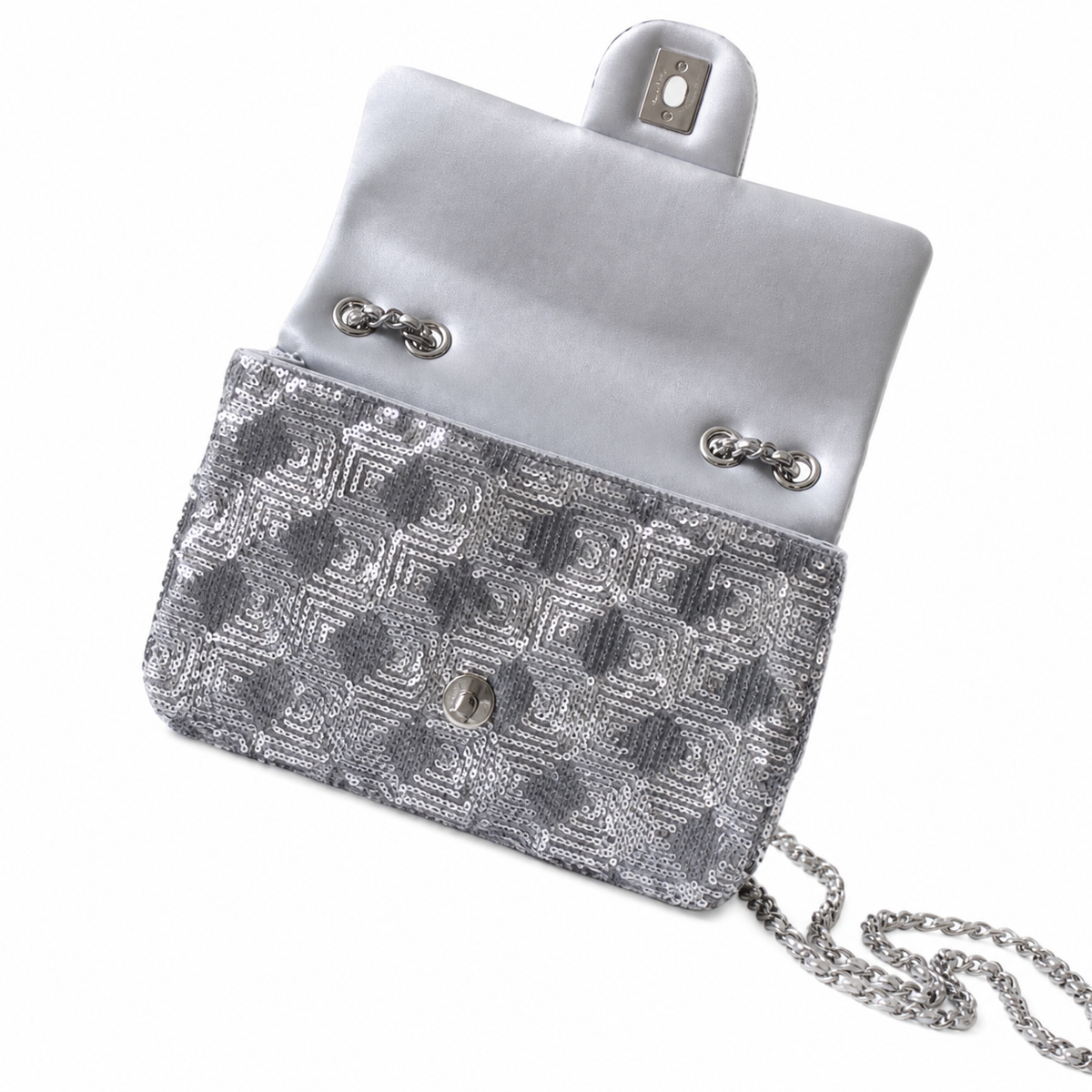 Chanel Silver Labyrinth Sequin Classic Flap Bag with Silver Chain