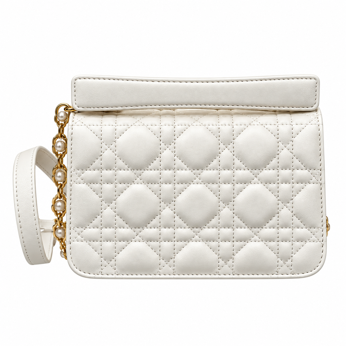 Dior Small Jouis Flap Bag in White with Pearl Chain Strap