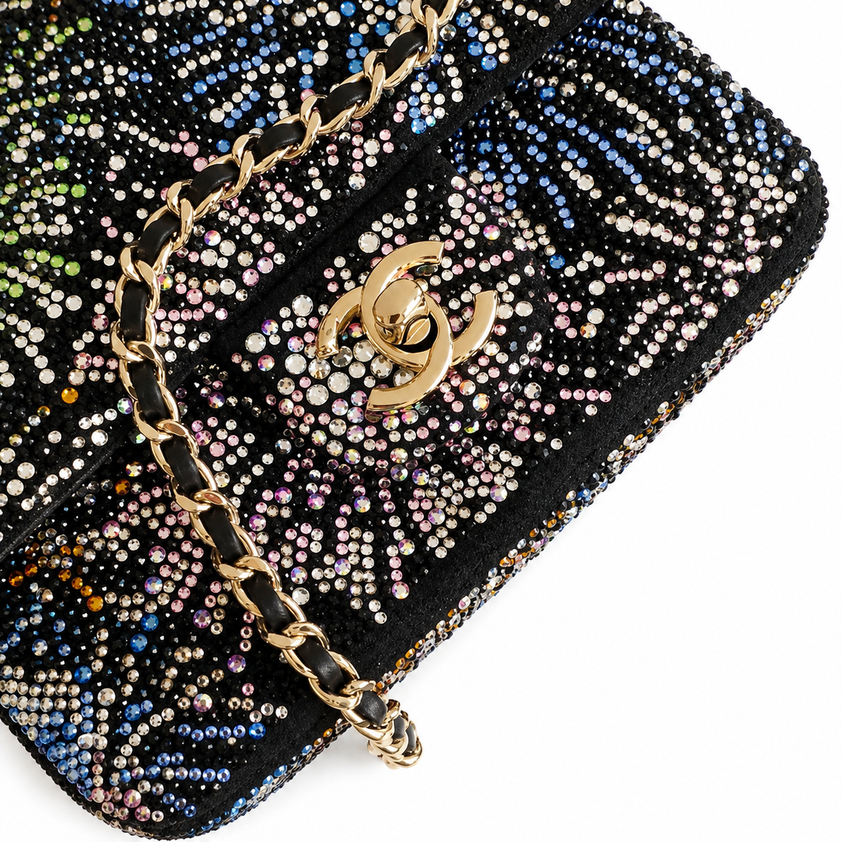 Chanel Firework Crystal Embellished Classic Flap Bag with Gold CC Lock