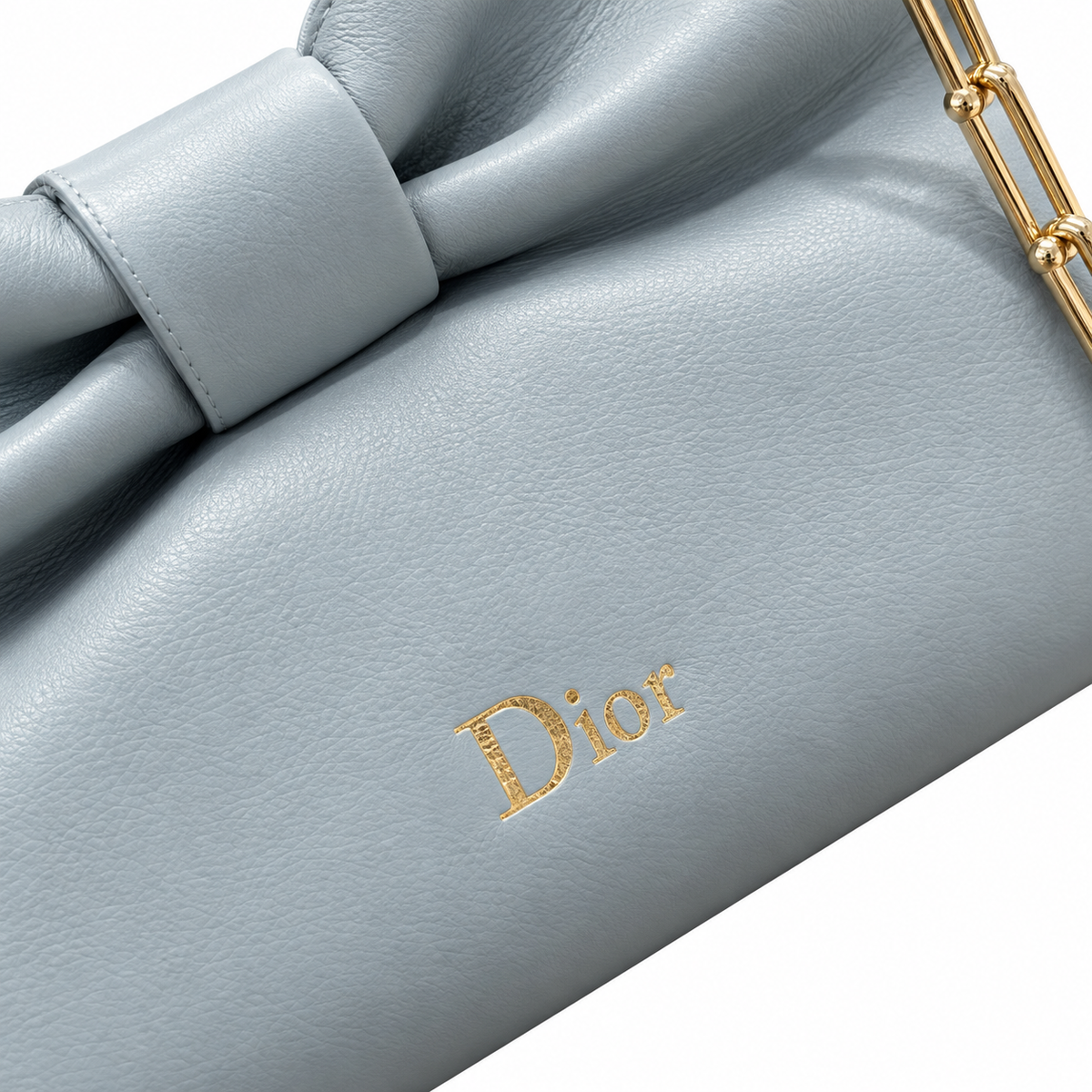 Dior Bow Bag in Ice Blue Lambskin Leather with Gold Ball-Chain Strap