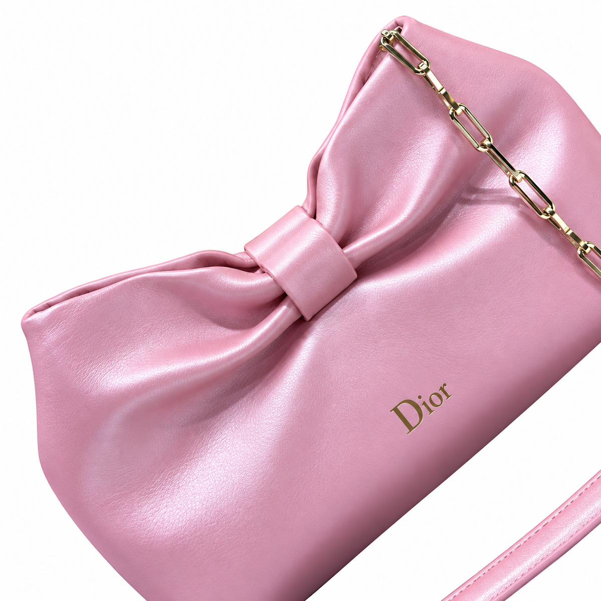 Dior Bow Bag in Baby Pink Lambskin Leather with Gold Chain Strap