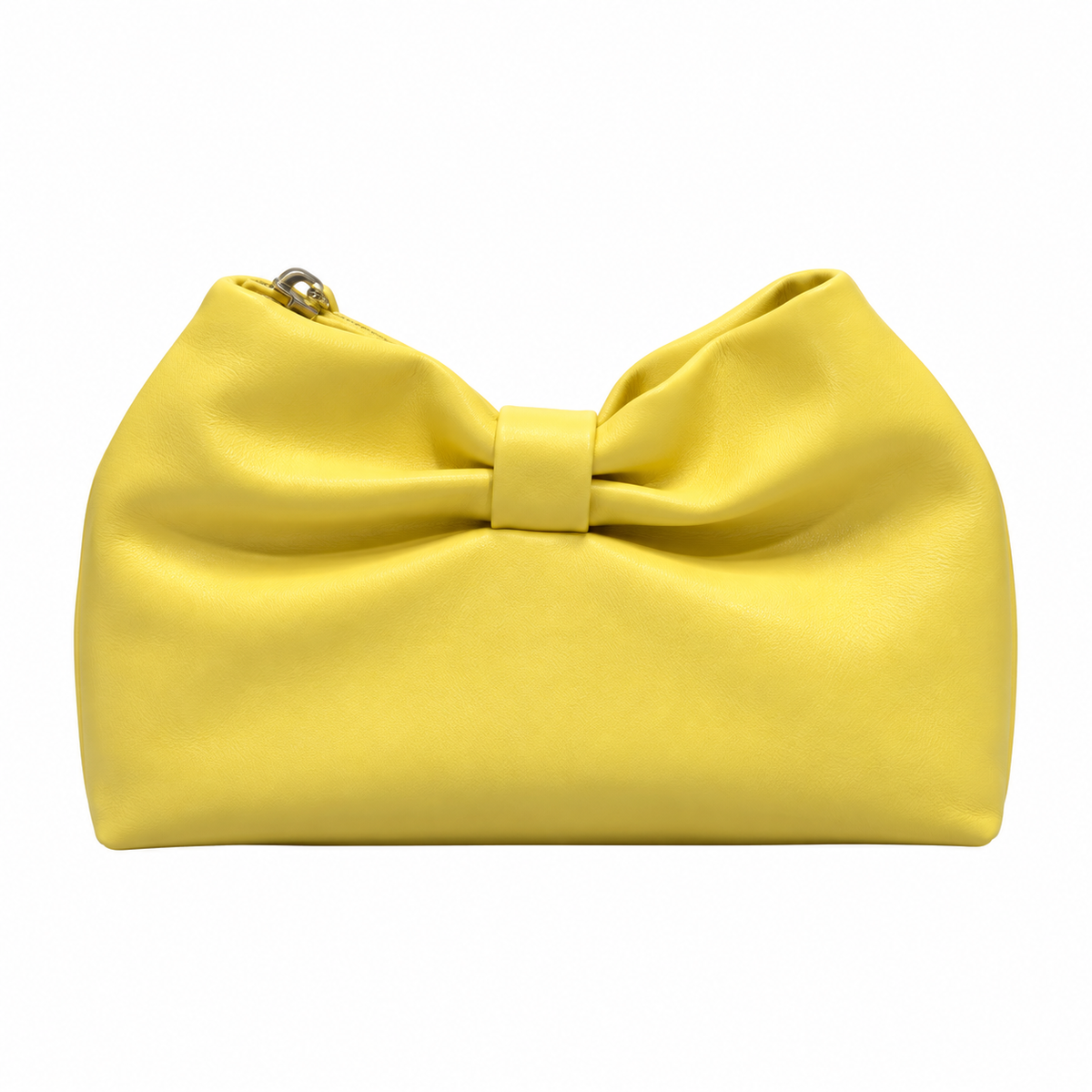 Dior Bow Clutch in Lemon Yellow Satin Leather with Gold Zip Closure