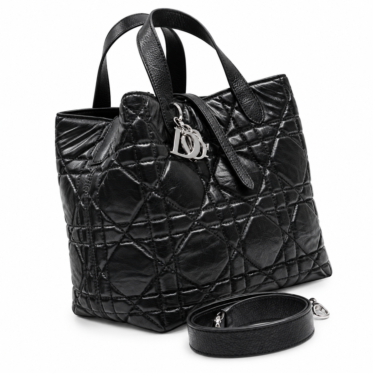 Dior Toujours Mini Tote in Black Cannage Quilted Leather with Silver CD Charm