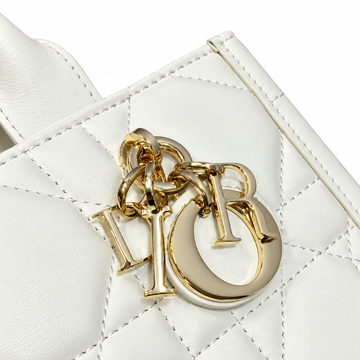 Dior Lady D-Joy Bag in White Cannage Leather with Gold CD Charm