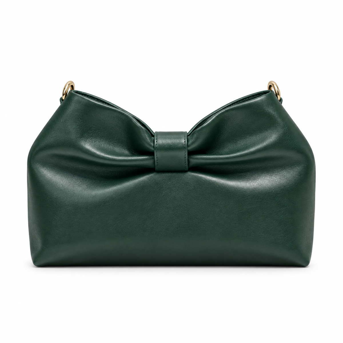 Dior Bow Bag in Forest Green Lambskin Leather with Gold Ring Hardware