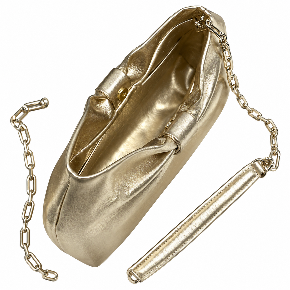 Dior Bow Bag in Champagne Gold Metallic Leather with Gold Chain Strap