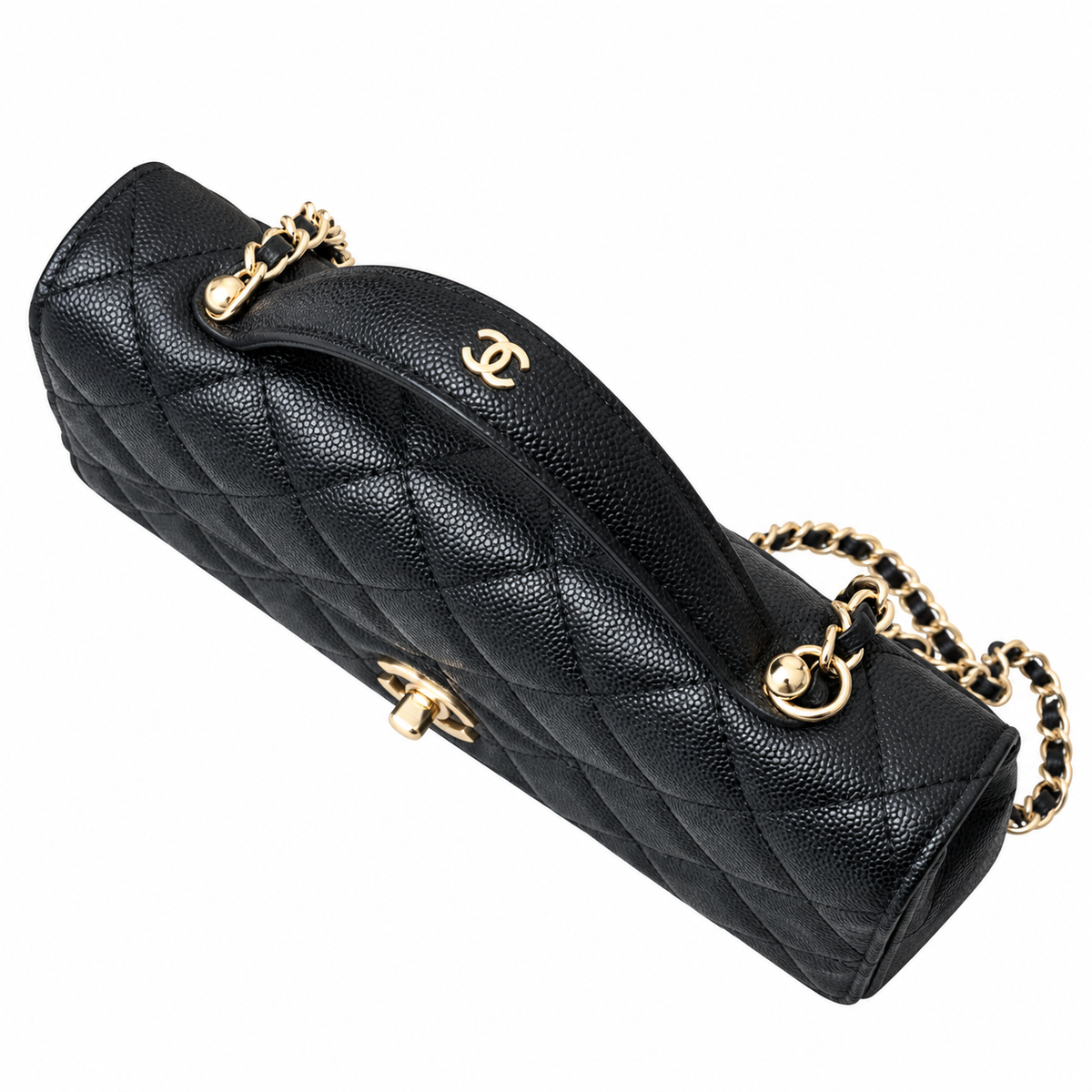 Chanel Black Caviar Quilted Mini Top Handle Flap Bag