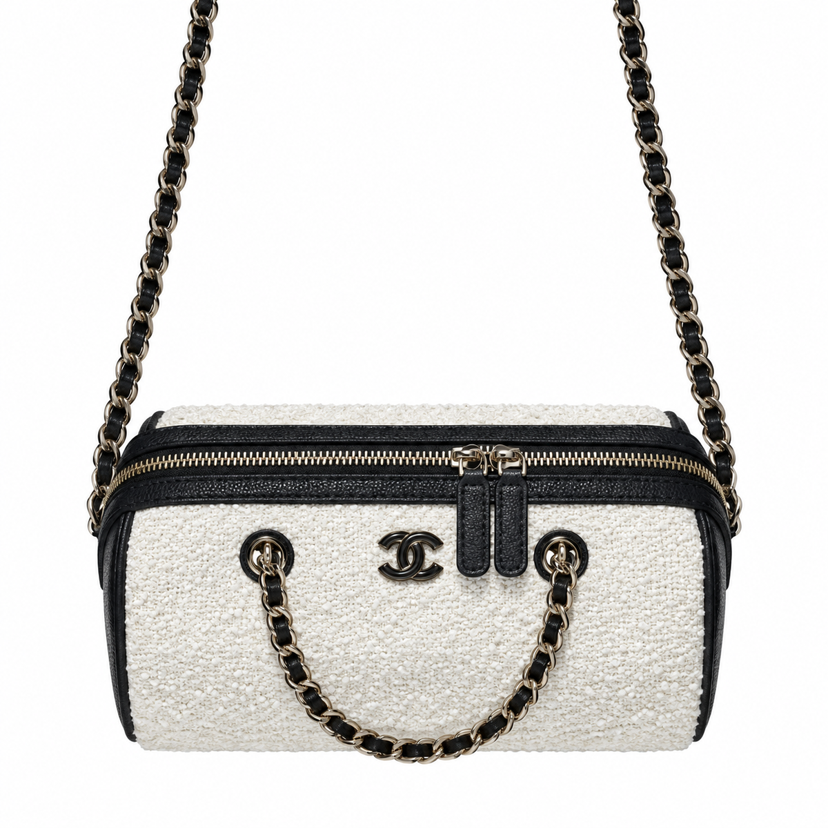Chanel White Tweed Small Vanity Case with Chain