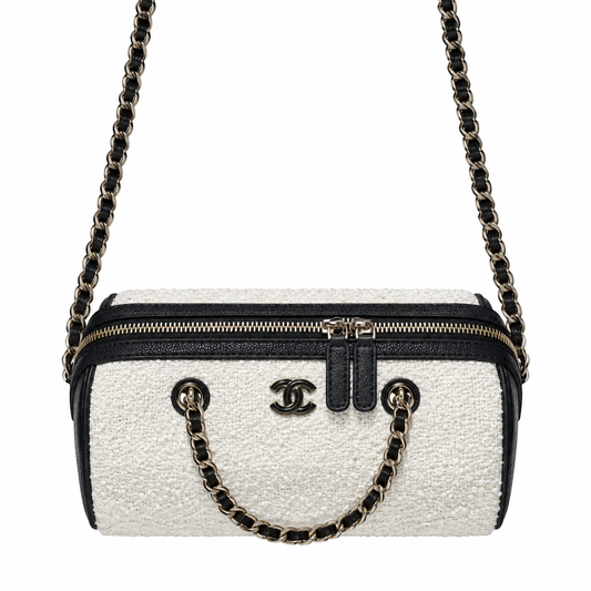 Chanel White Tweed Small Vanity Case with Chain