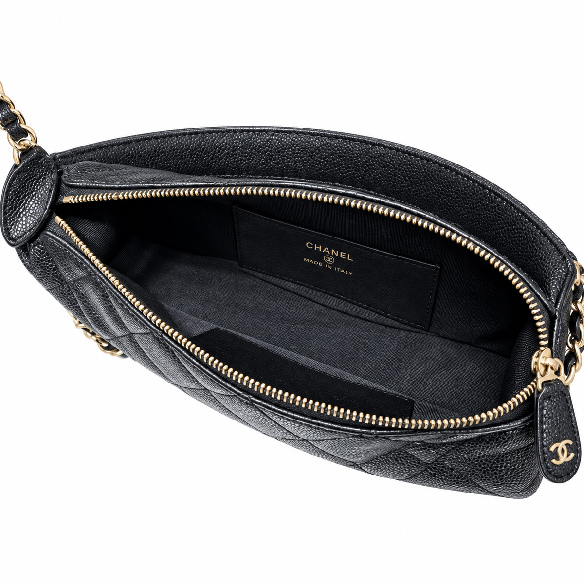 Chanel Black Quilted Caviar Half Moon Bag Gold Chain
