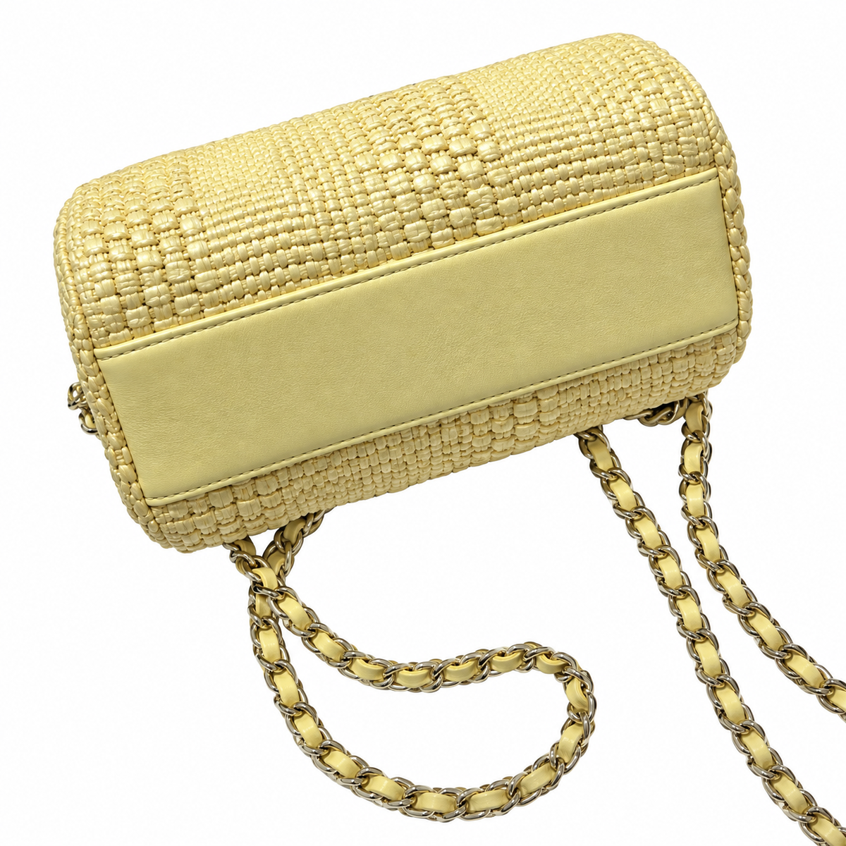 Chanel Lemon Yellow Woven Raffia Small Vanity Case
