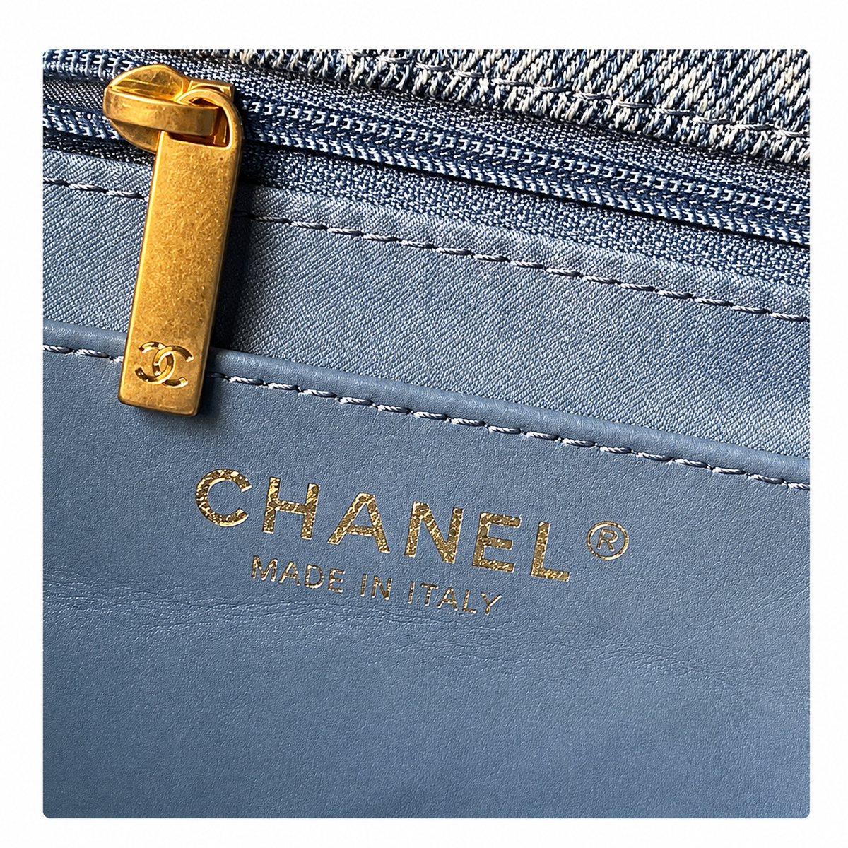 Chanel Denim Flap Bag with Oversized Antique Gold CC Turn-Lock