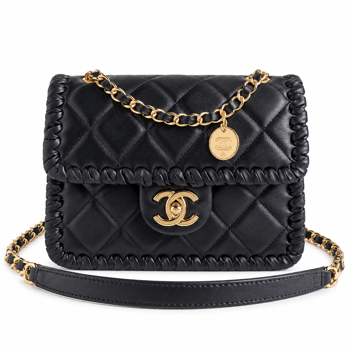 Chanel Black Quilted Flap Bag with Braided Edge