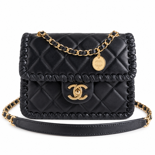 Chanel Black Quilted Flap Bag with Braided Edge