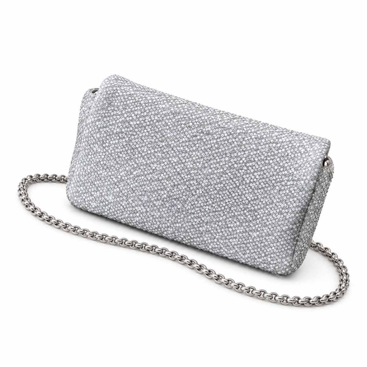 Chanel Silver Crystal Evening Clutch with Chain