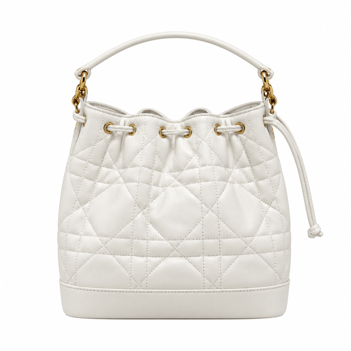 Dior Jolie Bucket Bag in White with Gold Drawstring Hardware