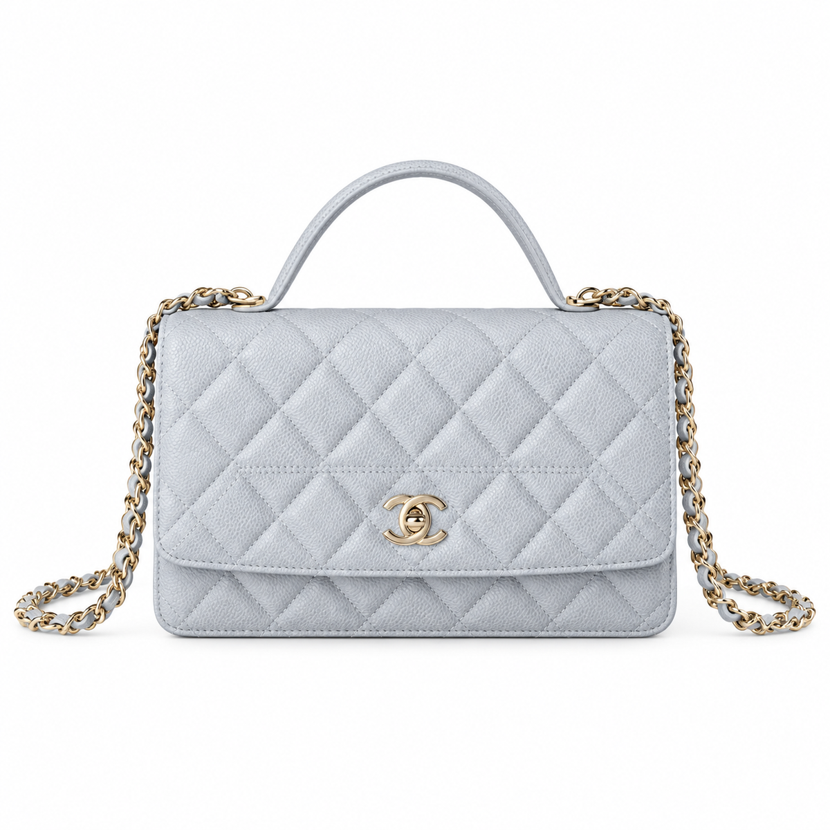 Chanel Ice Blue Quilted Mini Top Handle Flap Bag
