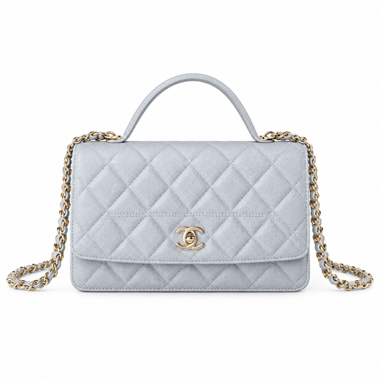 Chanel Ice Blue Quilted Mini Top Handle Flap Bag
