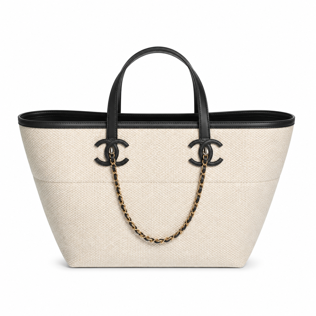 Chanel Cream Textured Tote with Chain Detail