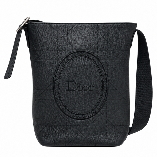 Dior Cannage Grained Leather Large Hobo Bag with Oval Medallion in Black