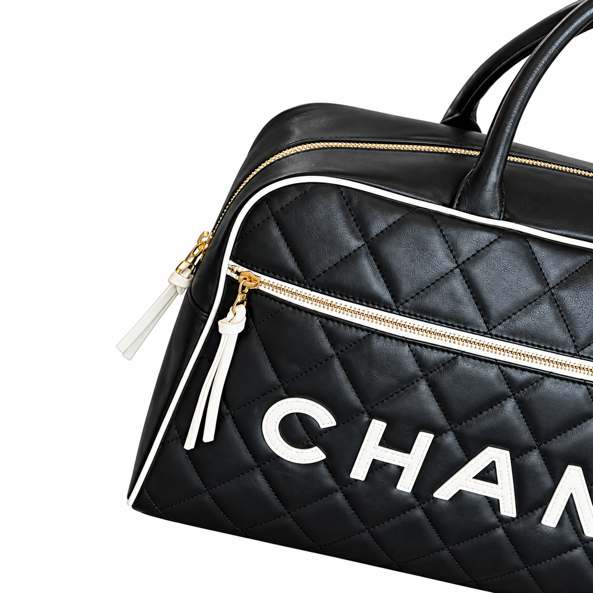 Chanel Black Quilted Logo Bowling Duffle Bag