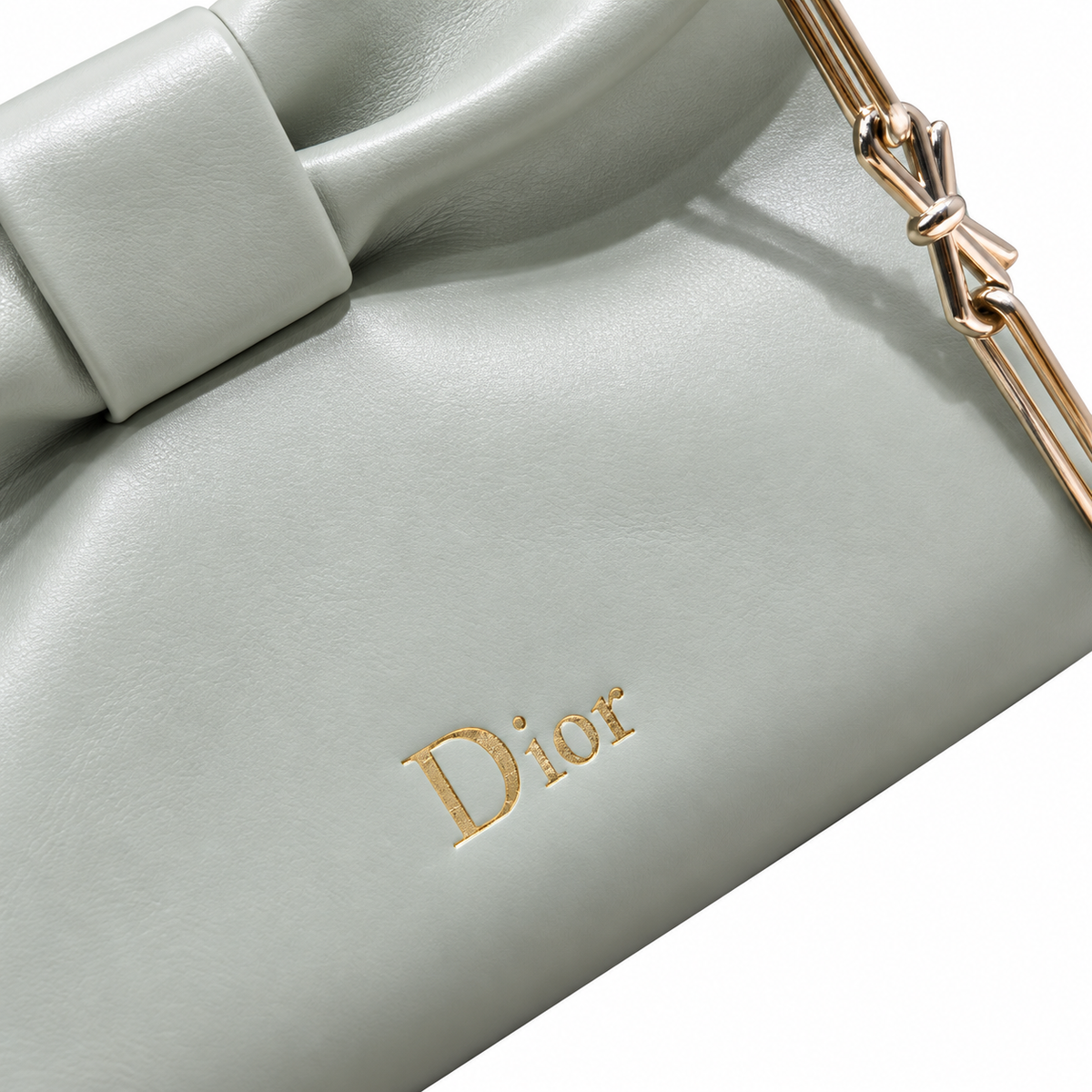 Dior Bow Bag in Sage Green Lambskin Leather with Bow-Shaped Gold Chain