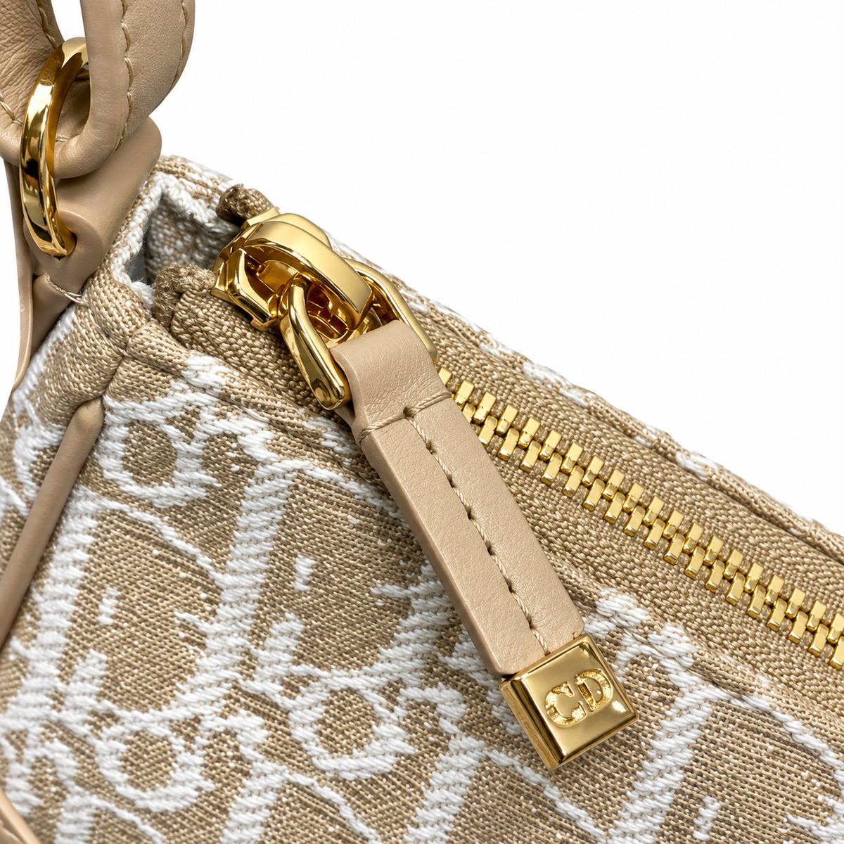 Dior Oblique Jacquard Zip Pochette in Beige with Adjustable Strap