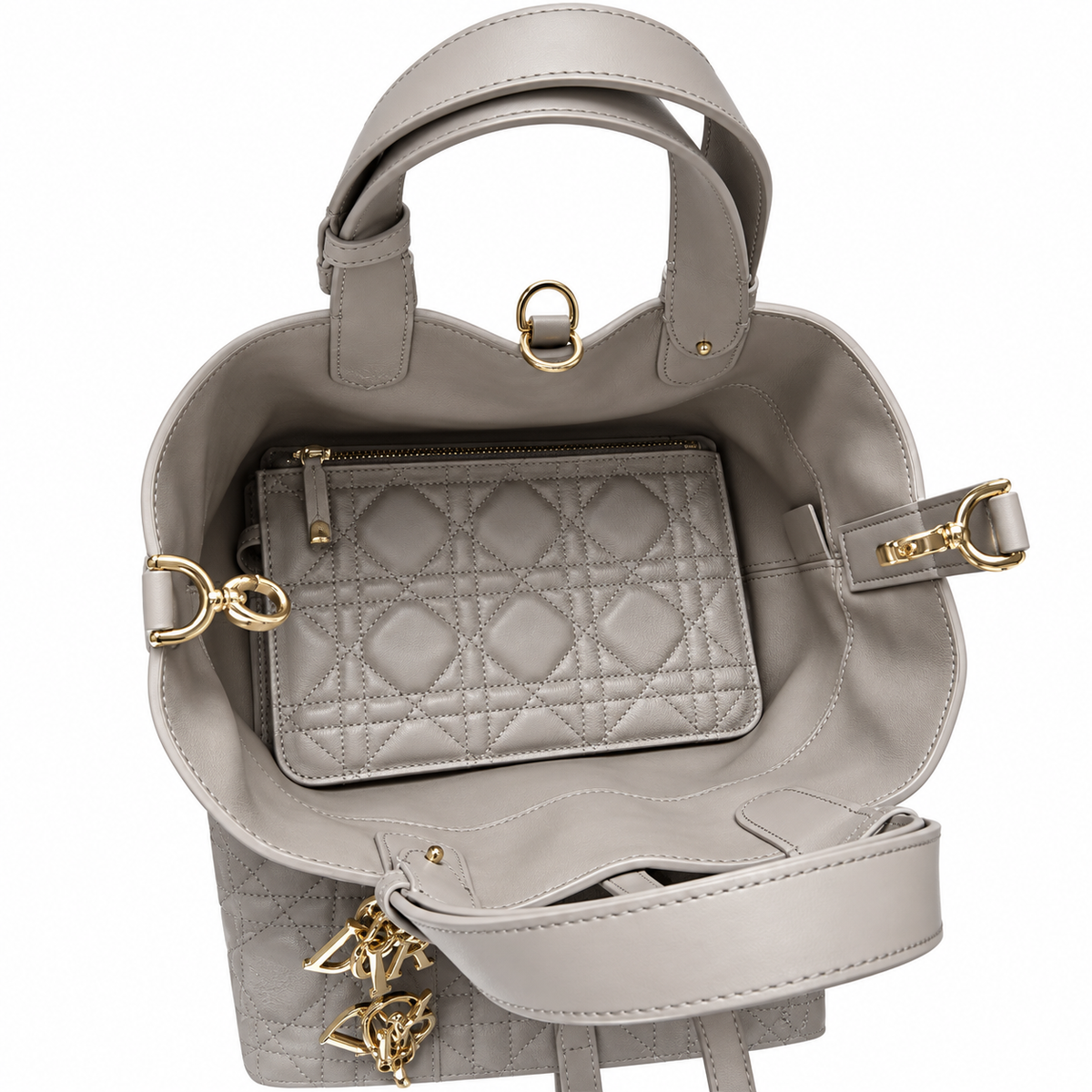 Dior Quilted Cannage Bucket Top Handle Bag with Removable Strap