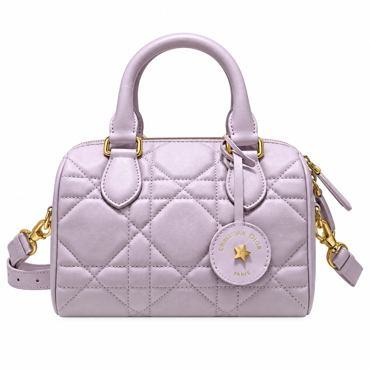 Dior Lilac Cannage Quilted Boston Bag