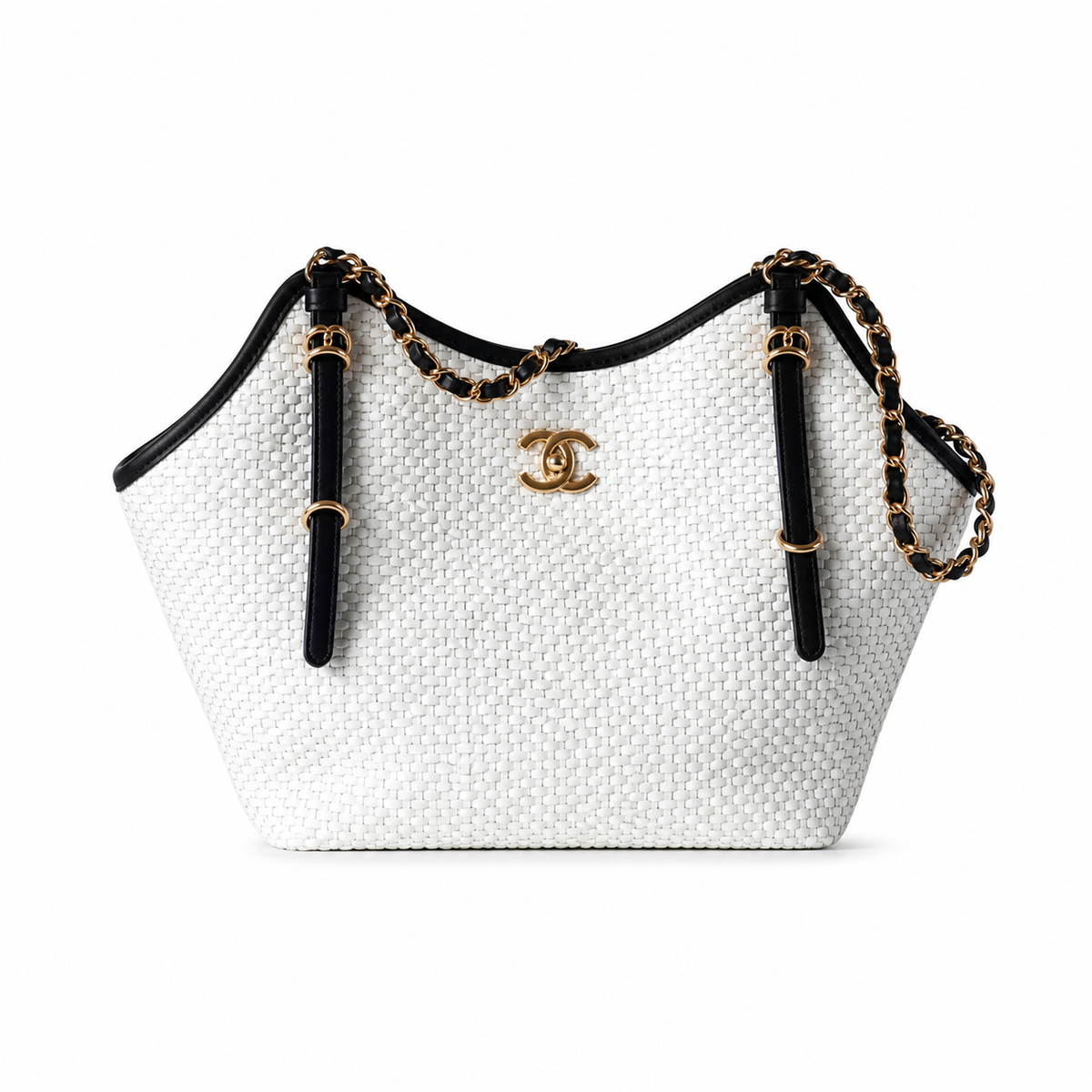 Chanel Quilted Tote Bag with Leather-Woven Chain Strap