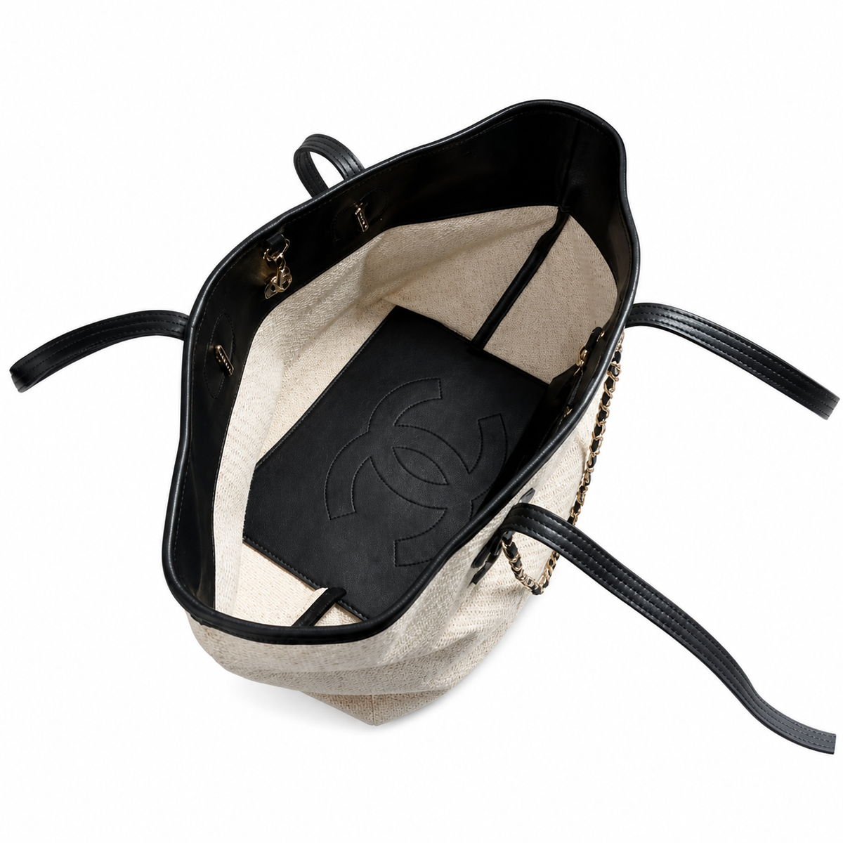 Chanel Cream Textured Tote with Chain Detail
