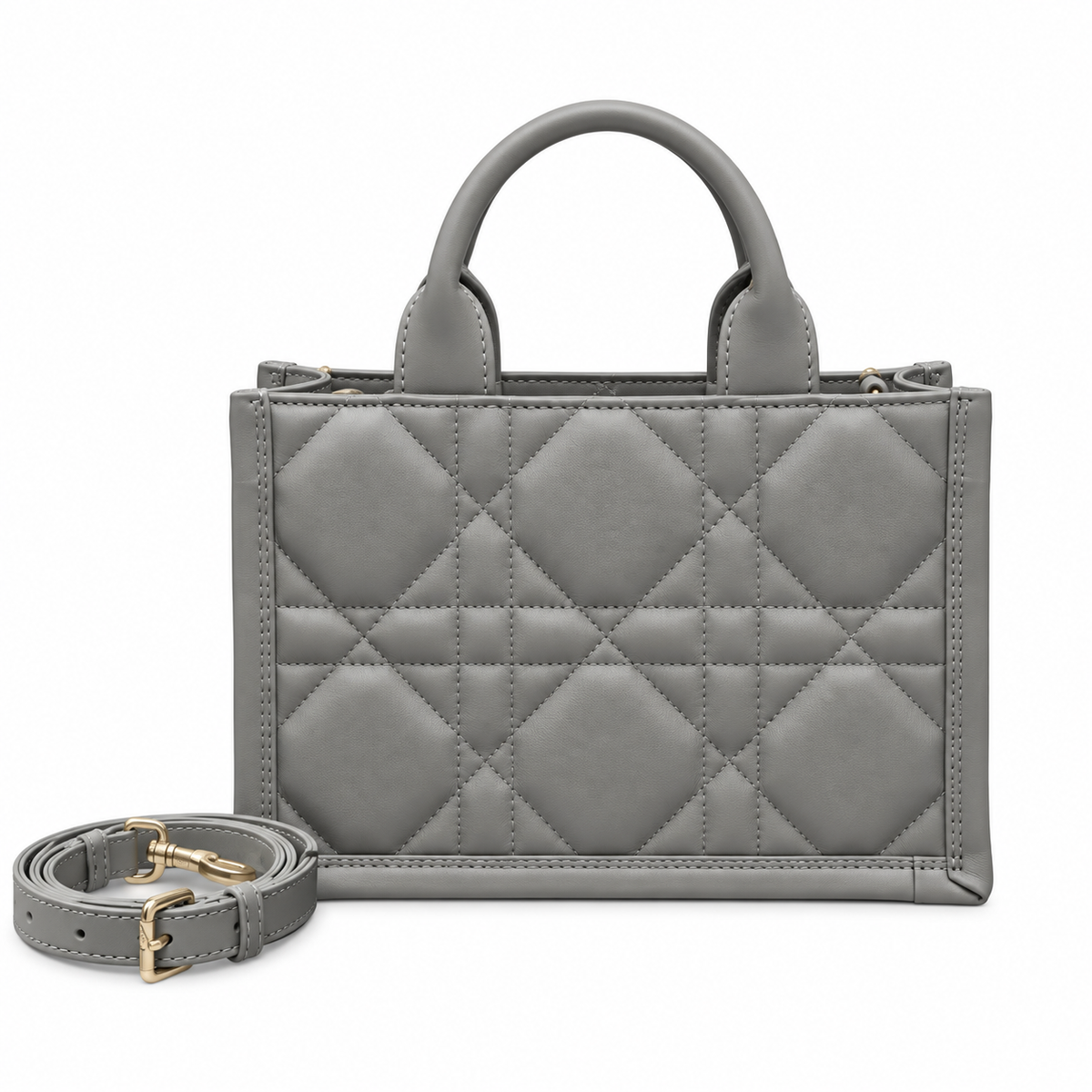 Dior Lady D-Joy Bag in Stone Grey Cannage Leather with Gold CD Charm