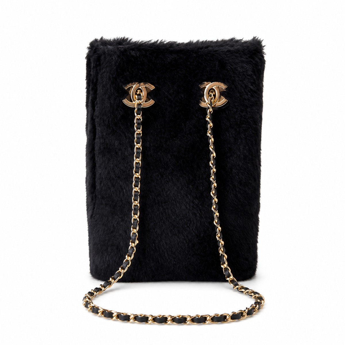Chanel Black Fuzzy Chain Bucket Bag