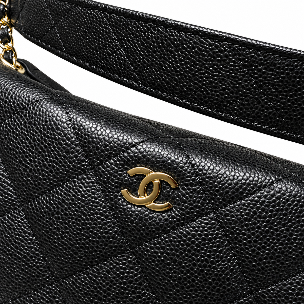 Chanel Black Quilted Caviar Half Moon Bag Gold Chain