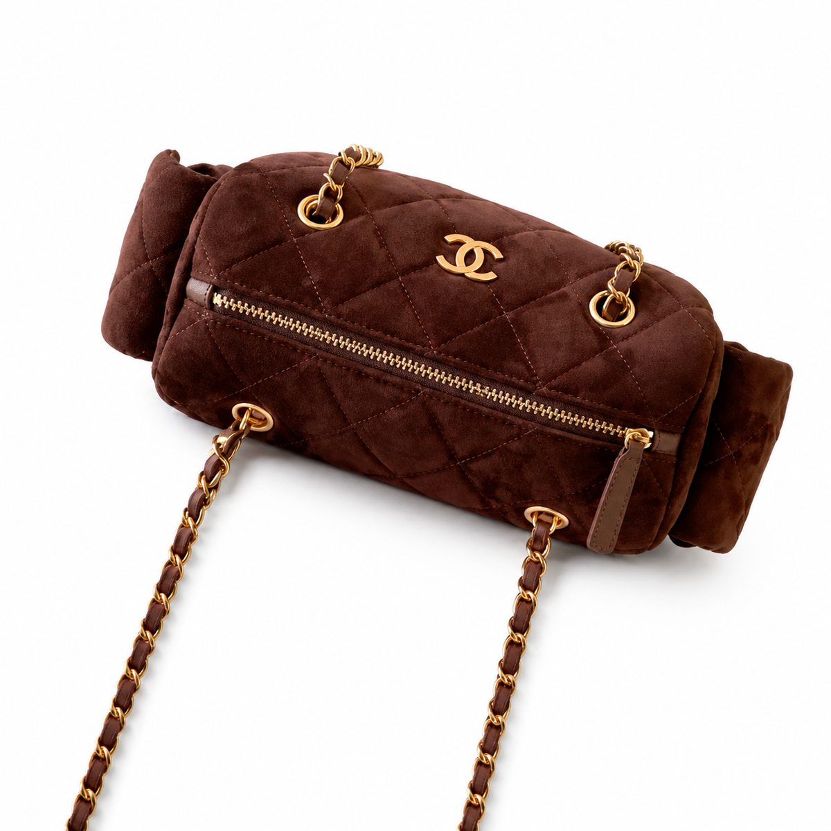 Chanel Quilted Dark Brown Suede Camera Bag with Gold CC Logo