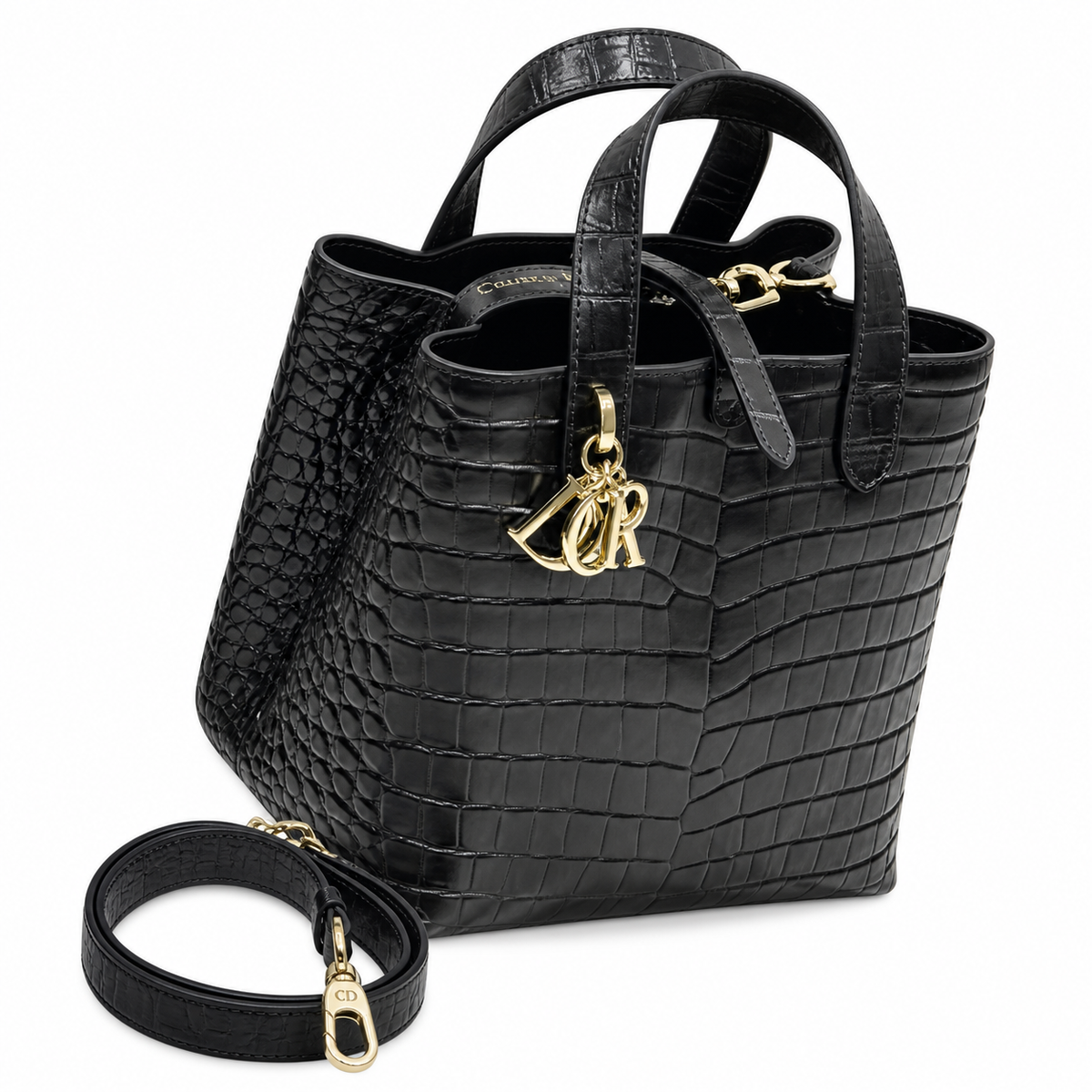 Dior Toujours Bag in Black Croc-Embossed Leather with Matte Hardware