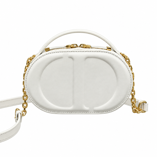 Dior White Oval CD Embossed Chain Bag