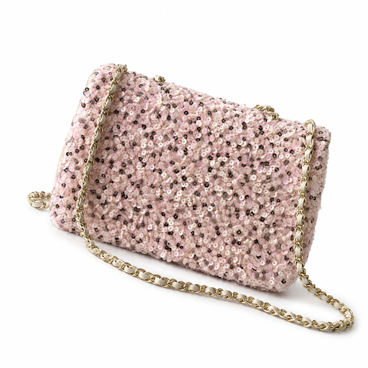 Chanel Classic Flap Bag in Pink Sequin Embroidery with Gold CC Lock