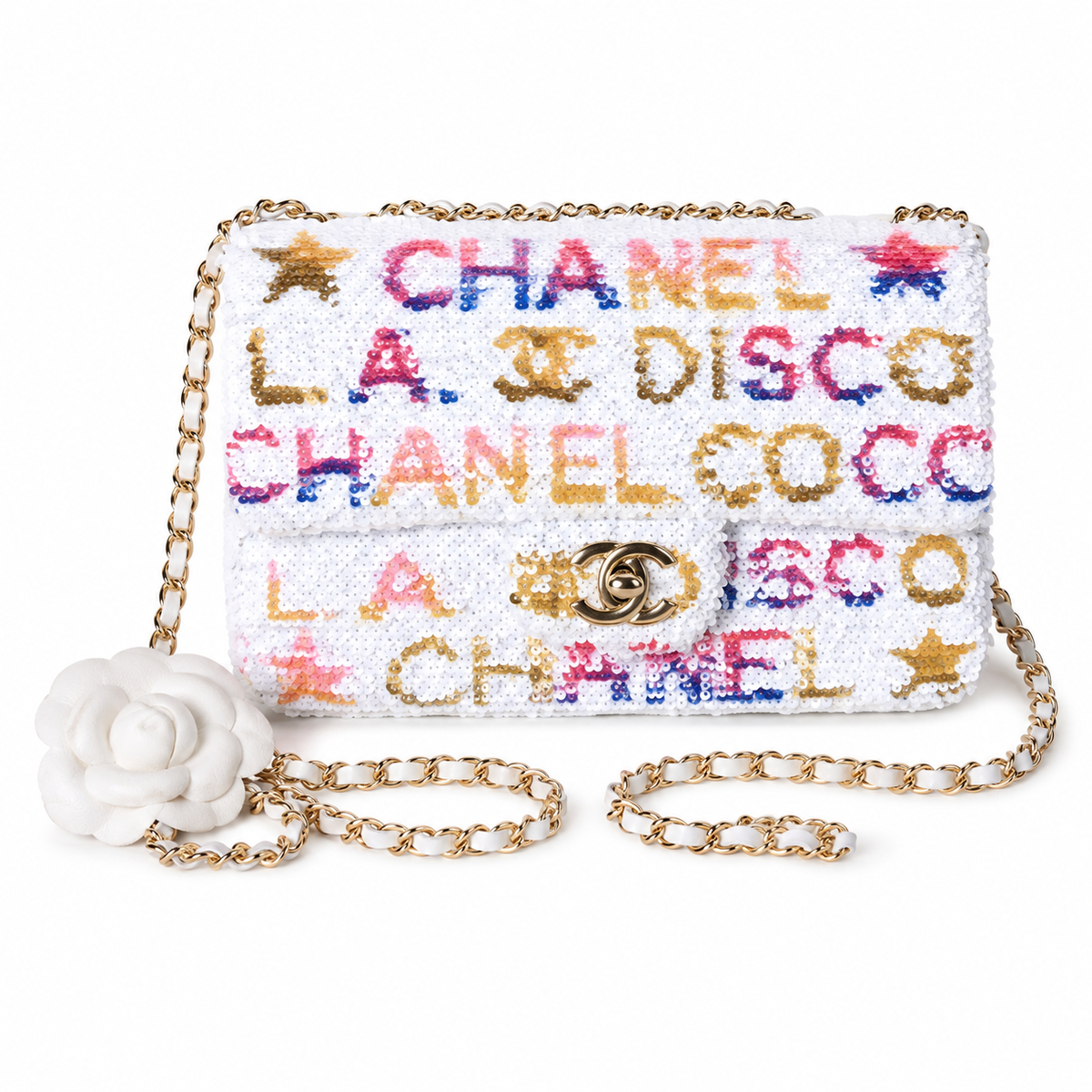 Chanel Coco Disco Paris Embroidered Tweed Flap Bag with Camellia Charm