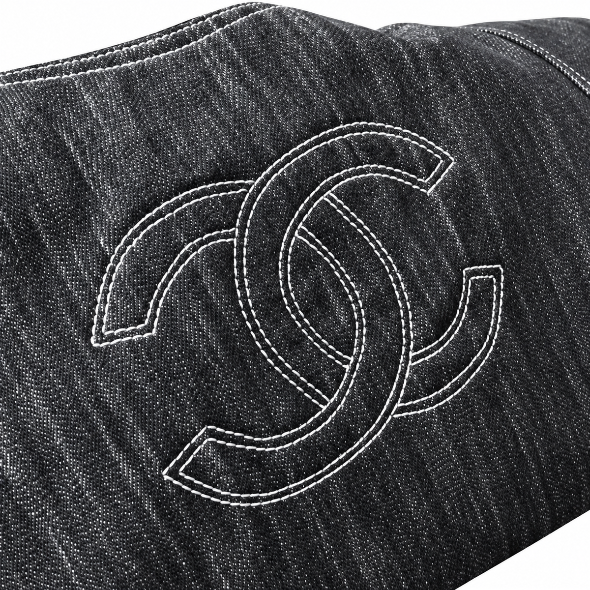 Chanel Black Glitter Denim Deauville Shopping Tote
