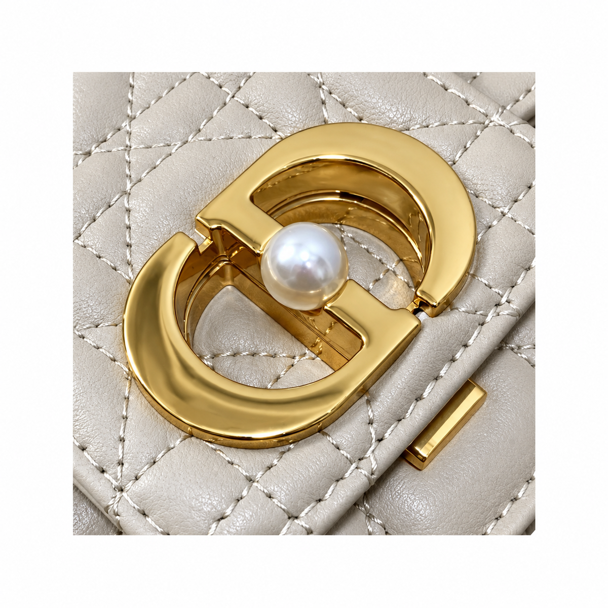 Dior Small Jouis Flap Bag in Greige with Pearl Chain Strap