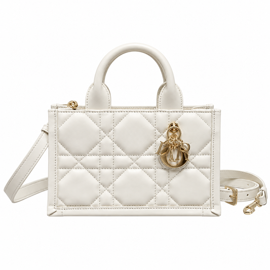 Dior Lady D-Joy Bag in White Cannage Leather with Gold CD Charm