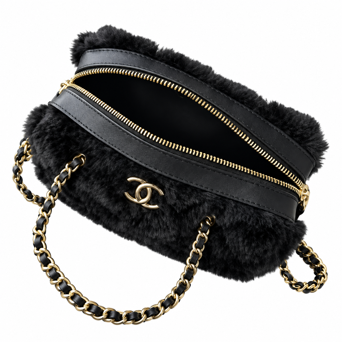 Chanel Black Faux Fur Classic Flap Bag