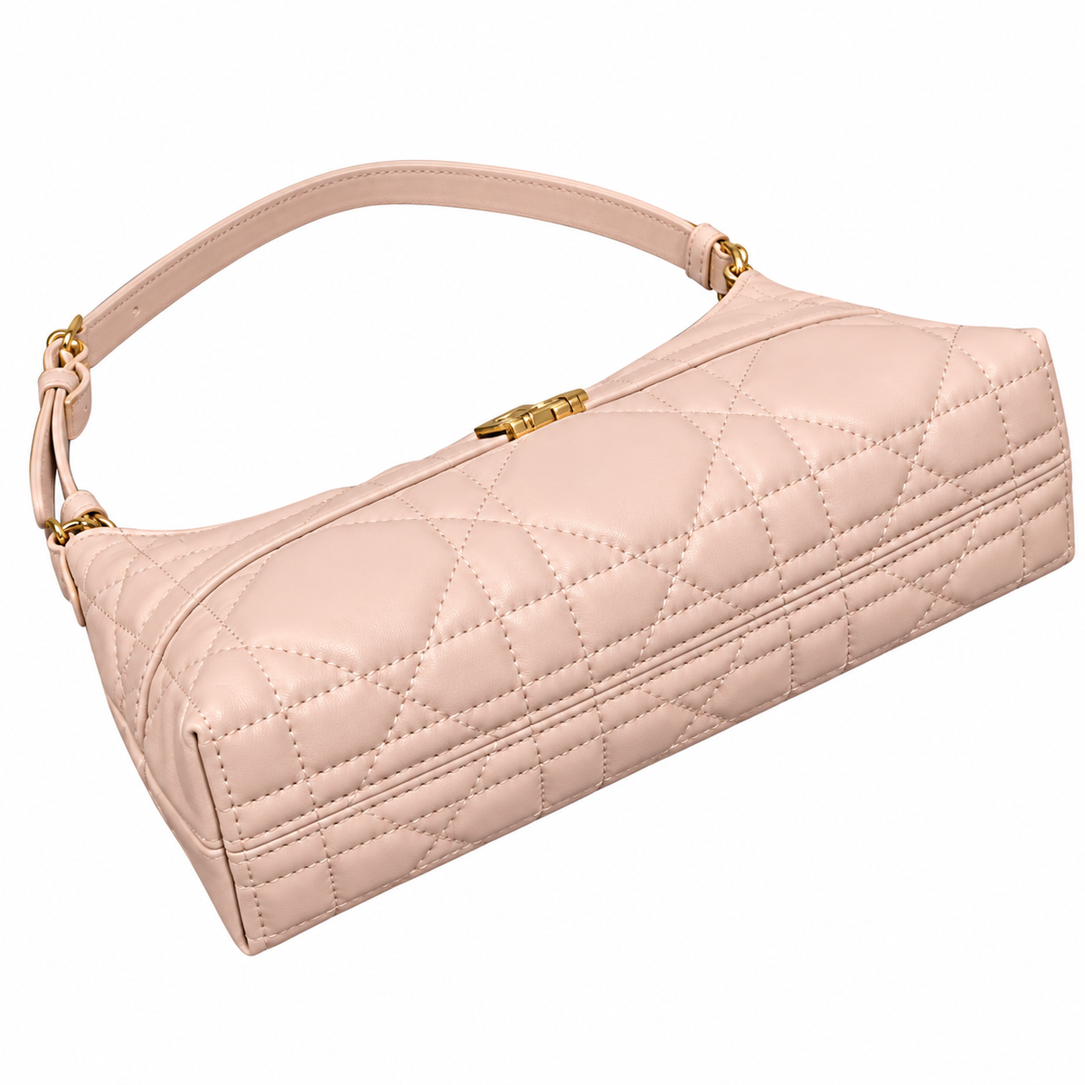 Dior Caro Cannage Quilted Slim Shoulder Bag in Off-White with CD Clasp