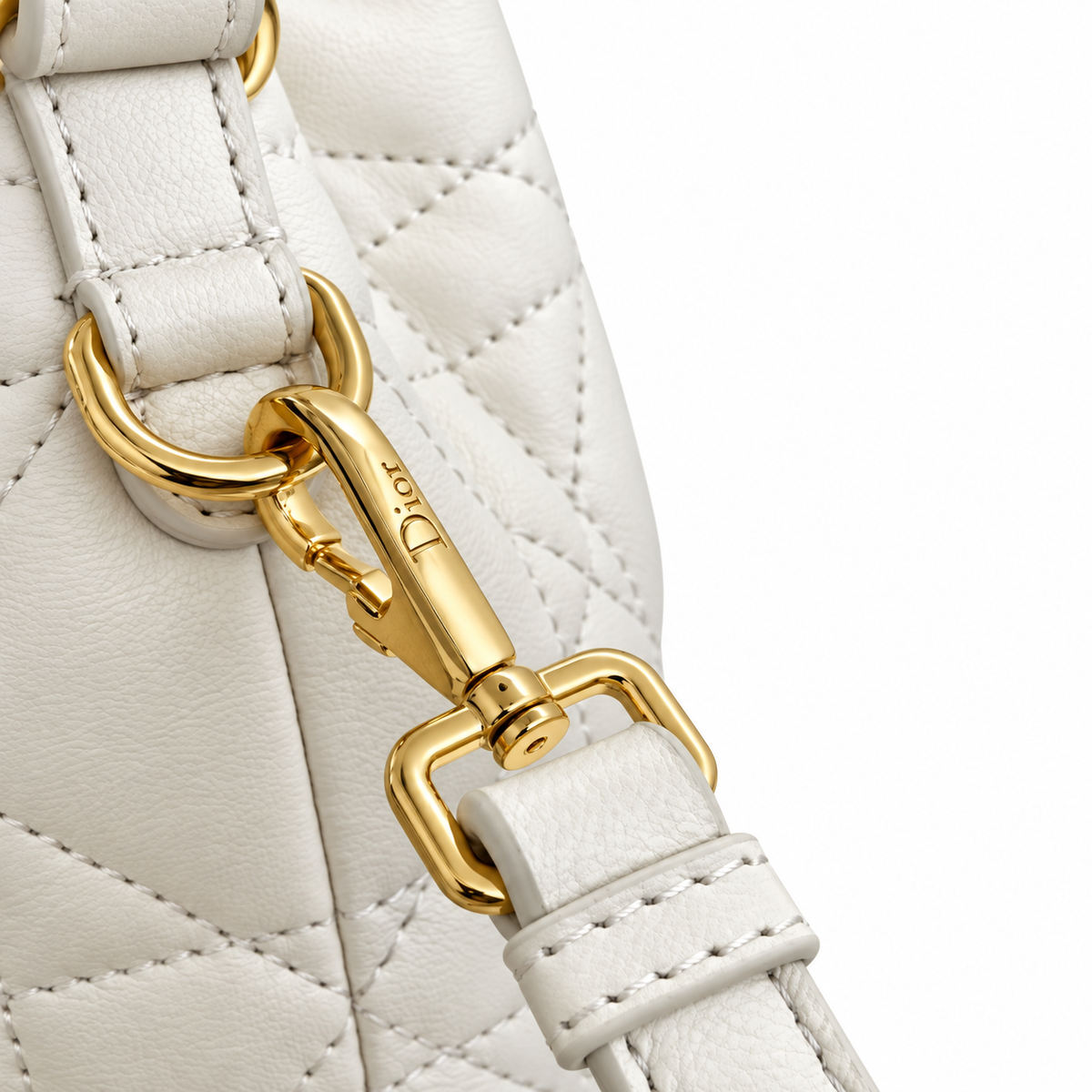 Dior Caro Bucket Bag in White Cannage Leather with CD Clasp