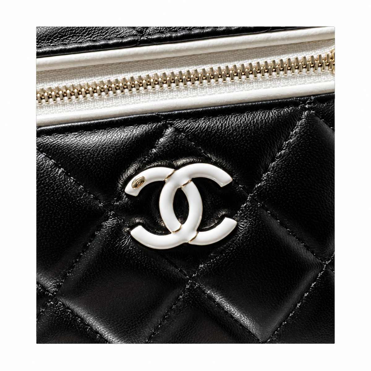 Chanel Black White Quilted Vanity Case with Chain